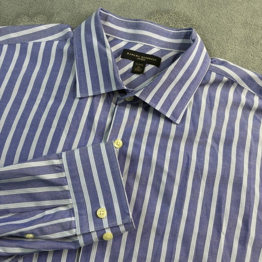 Banana Republic Fitted Blue White Stripe Dress Shirt XL 17-17‎ 1/2 Cotton